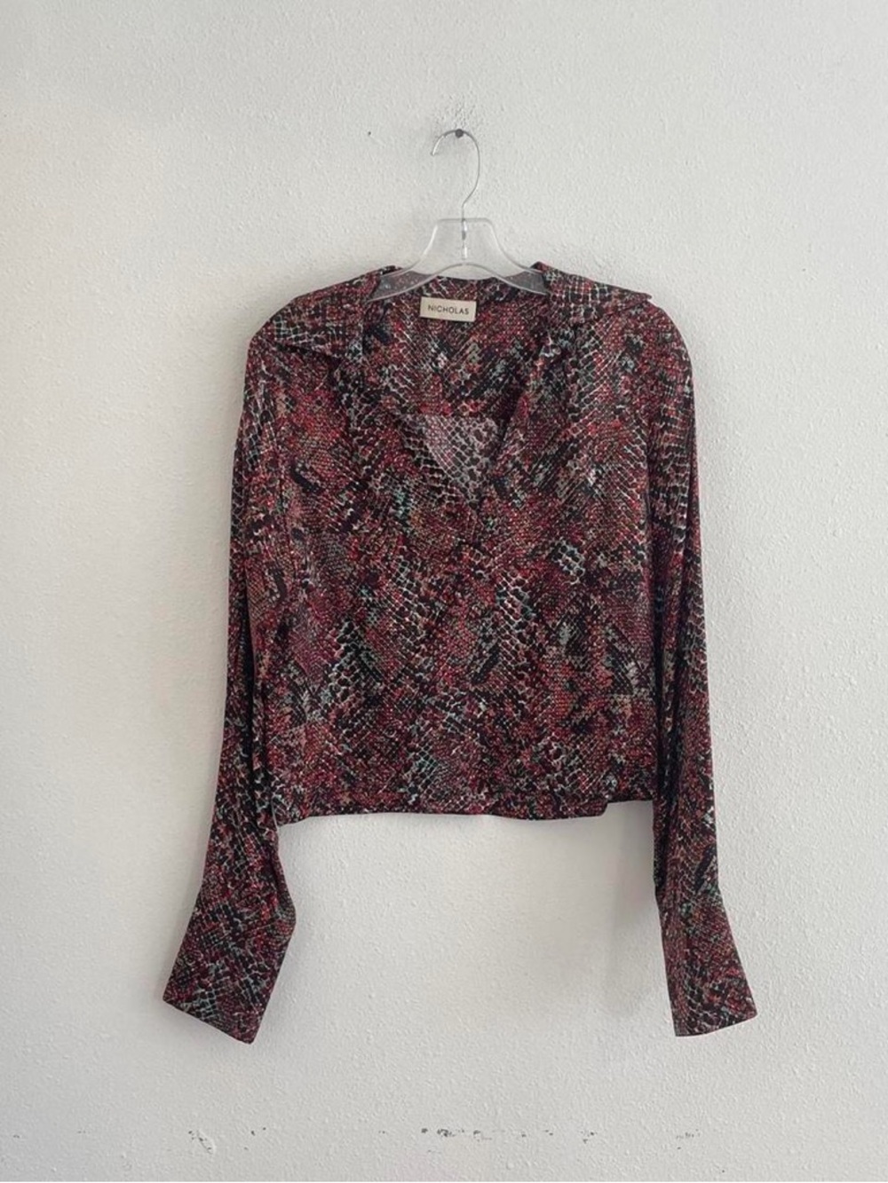 NICHOLAS Pink Snake-Print V-Neck Long Sleeve Top